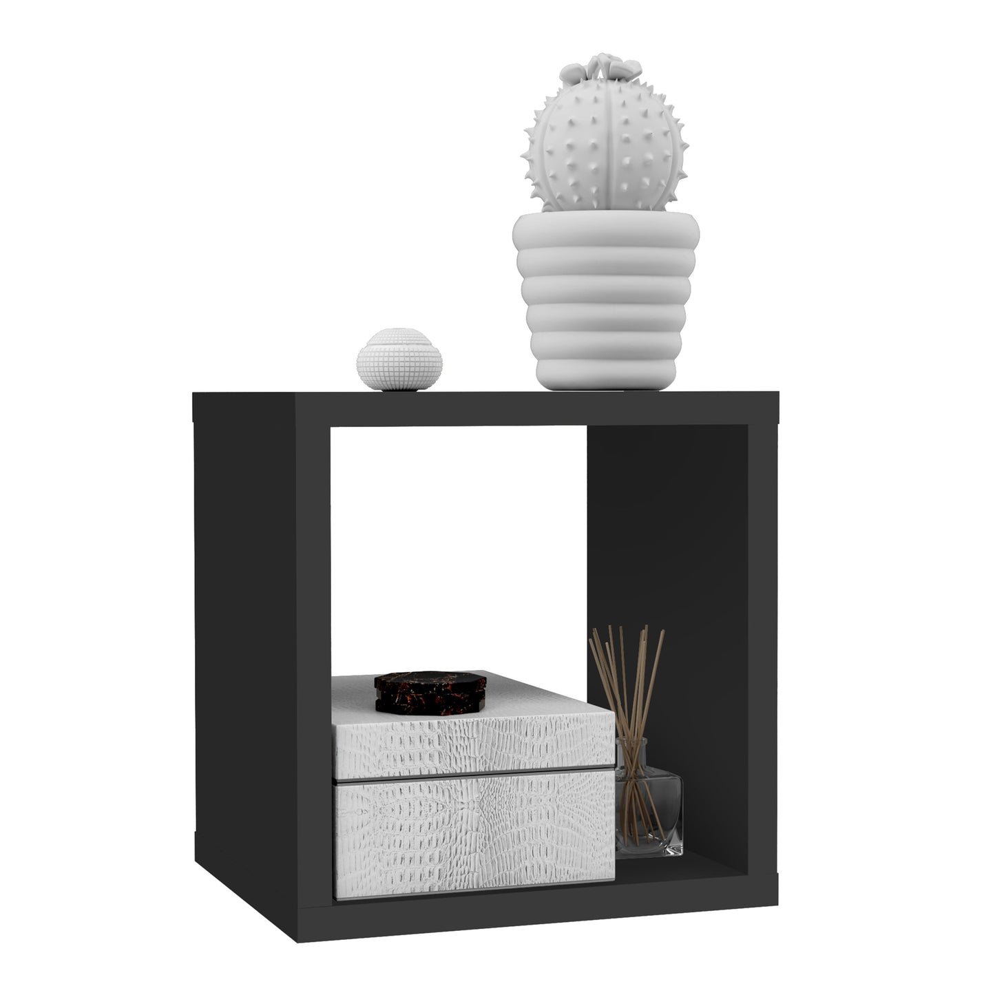 Cote | Furniture Mauro Singular Cube Storage Unit - Black Mauro, Side Tables 801mxxr011-z13m