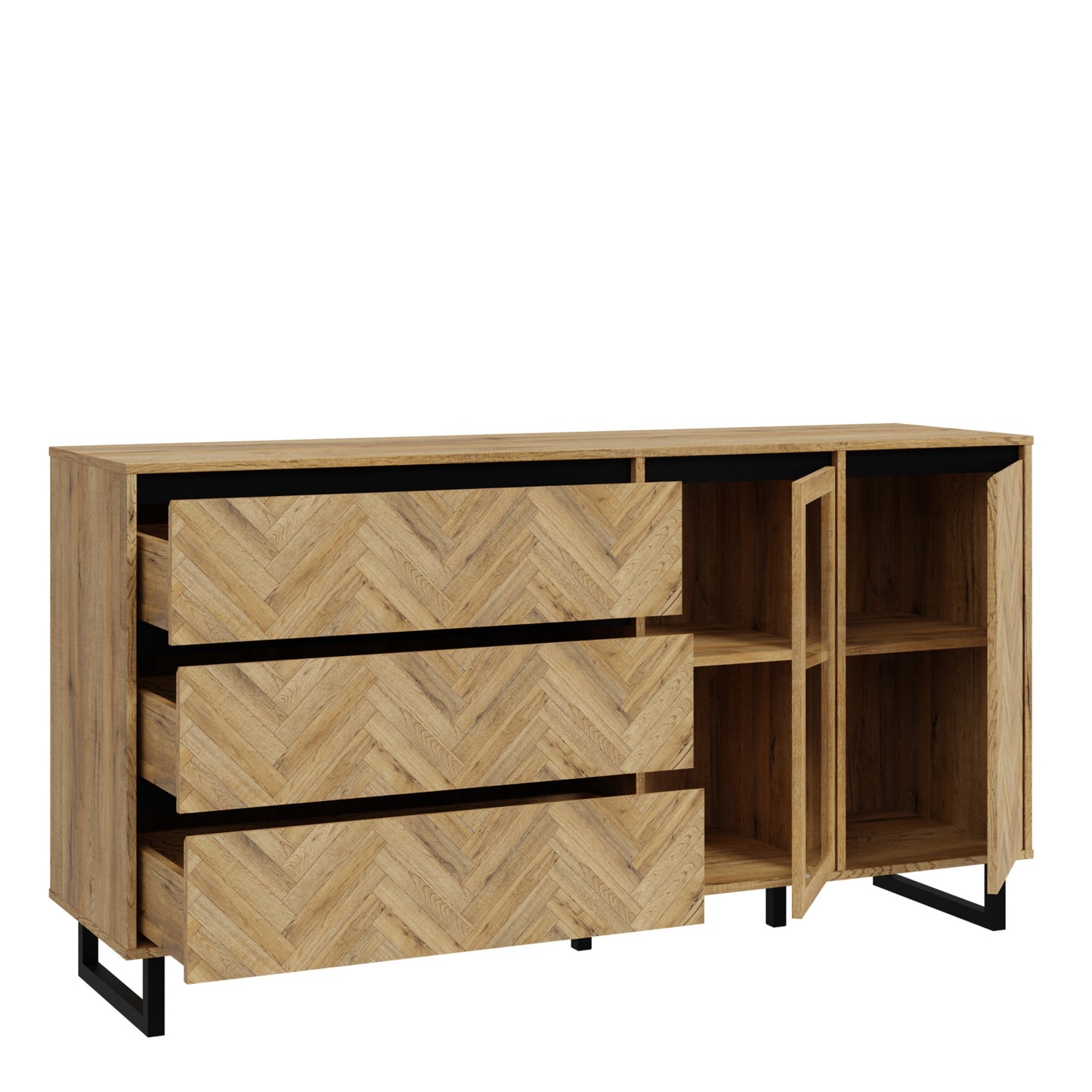 Cote | Furniture Nikomedes Sideboard, Herringbone - Oak & Black Nikomedes, Sideboards 801nmsk232r-m570