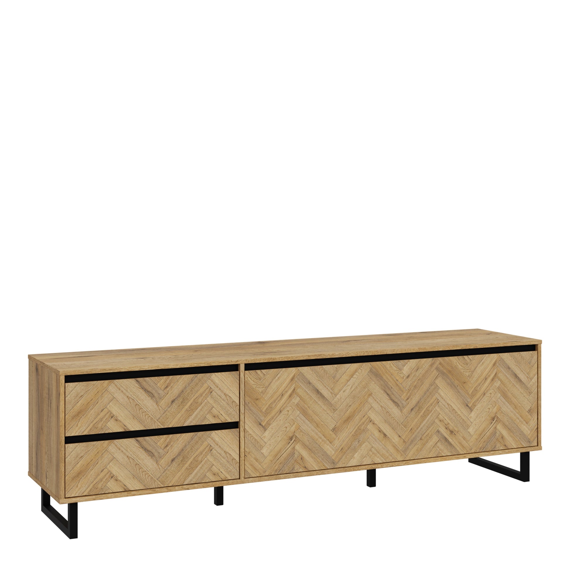 Cote | Furniture Nikomedes TV Unit, Herringbone - Oak & Black Nikomedes, TV Stands 801nmst121l-m570