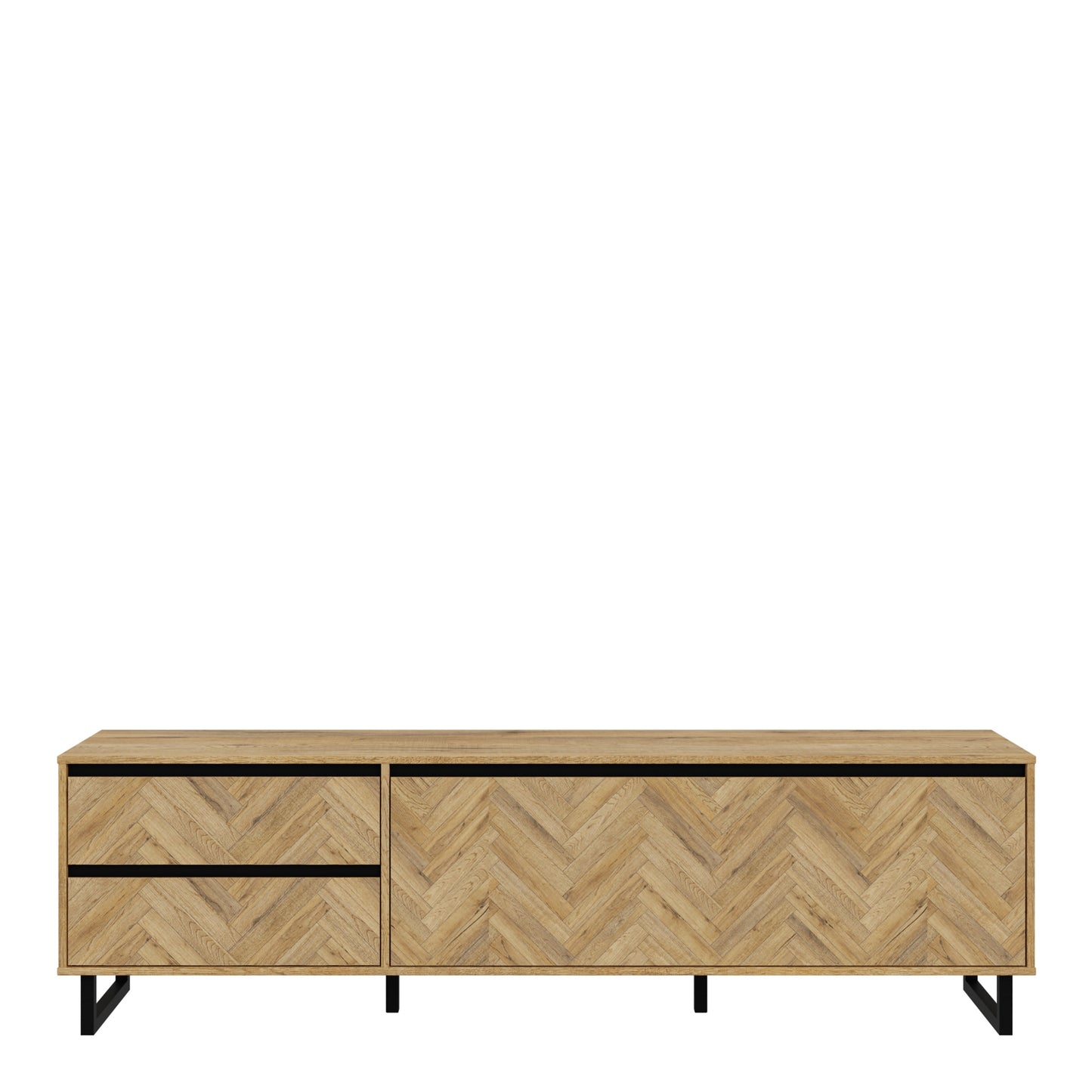 Cote | Furniture Nikomedes TV Unit, Herringbone - Oak & Black Nikomedes, TV Stands 801nmst121l-m570