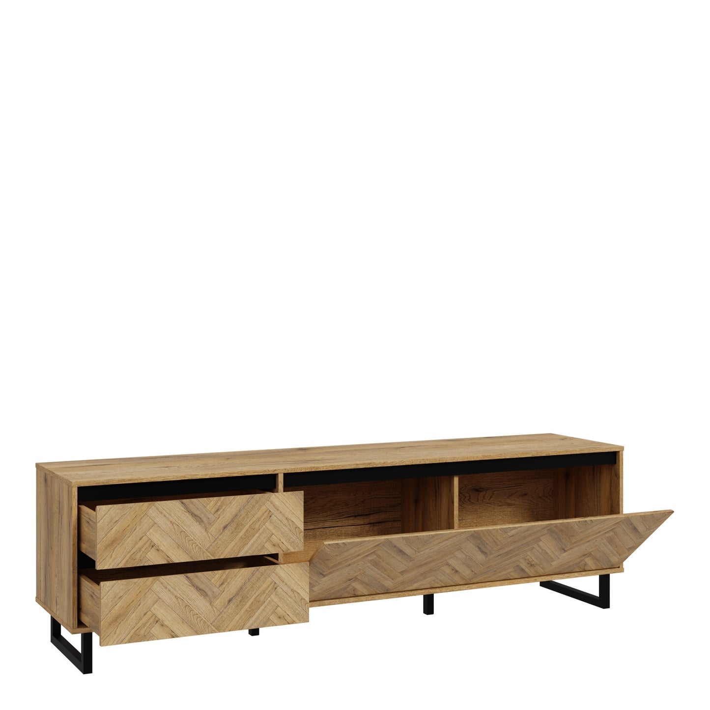 Cote | Furniture Nikomedes TV Unit, Herringbone - Oak & Black Nikomedes, TV Stands 801nmst121l-m570