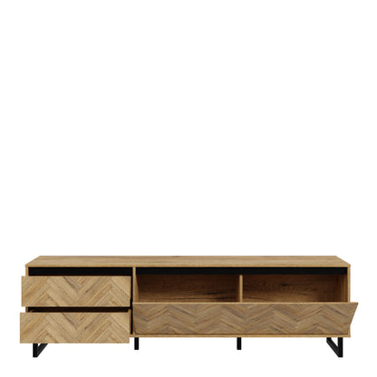 Cote | Furniture Nikomedes TV Unit, Herringbone - Oak & Black Nikomedes, TV Stands 801nmst121l-m570