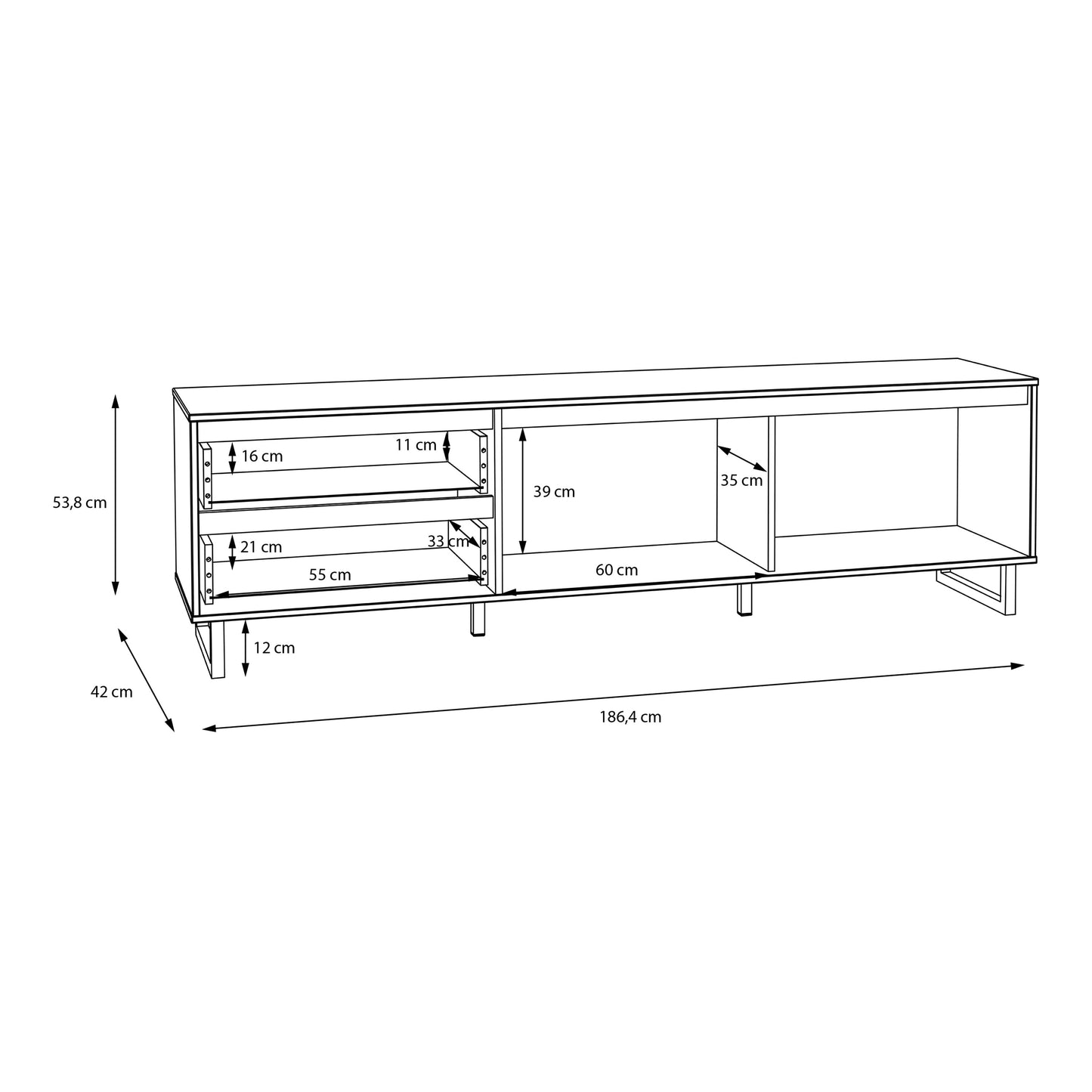 Cote | Furniture Nikomedes TV Unit, Herringbone - Oak & Black Nikomedes, TV Stands 801nmst121l-m570