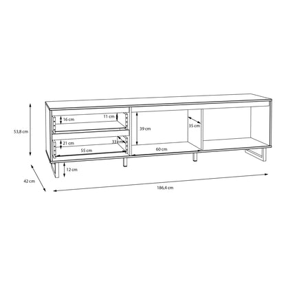 Cote | Furniture Nikomedes TV Unit, Herringbone - Oak & Black Nikomedes, TV Stands 801nmst121l-m570