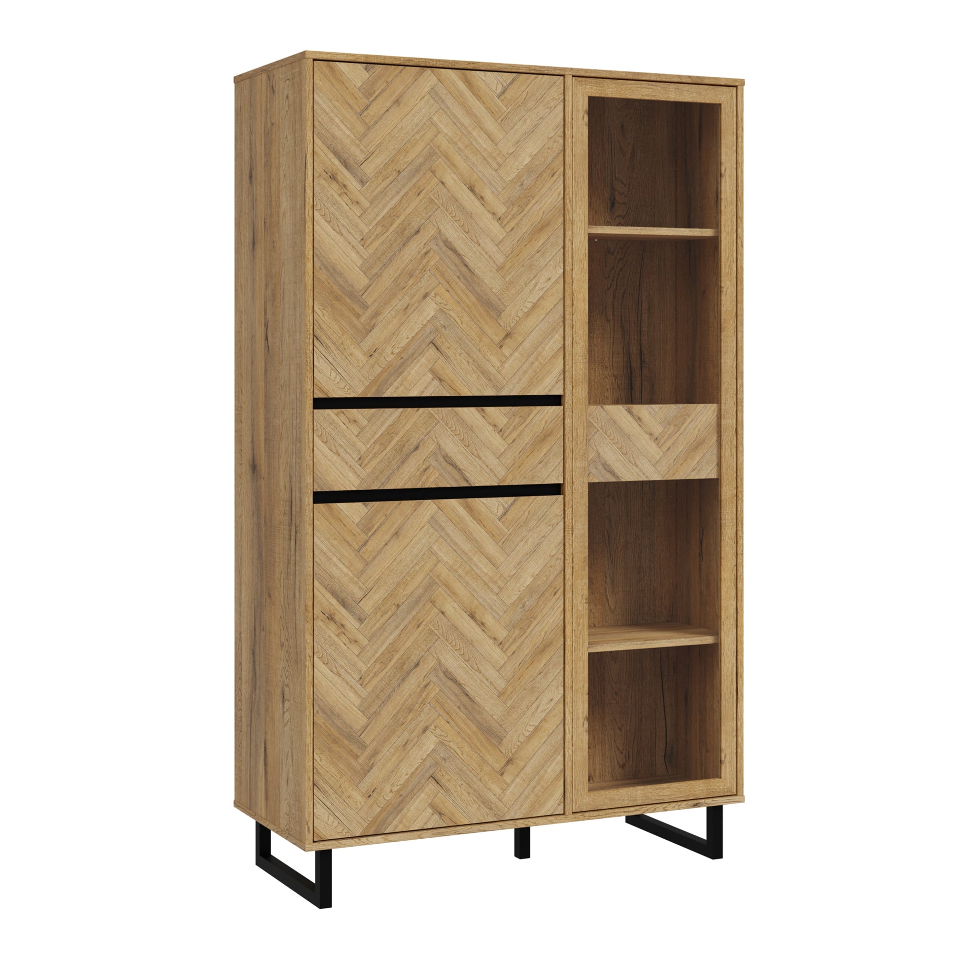 Cote | Furniture Nikomedes Display Cabinet, Herringbone - Oak & Black Nikomedes, Display Cabinets 801nmsv621r-m570