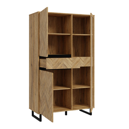 Cote | Furniture Nikomedes Display Cabinet, Herringbone - Oak & Black Nikomedes, Display Cabinets 801nmsv621r-m570