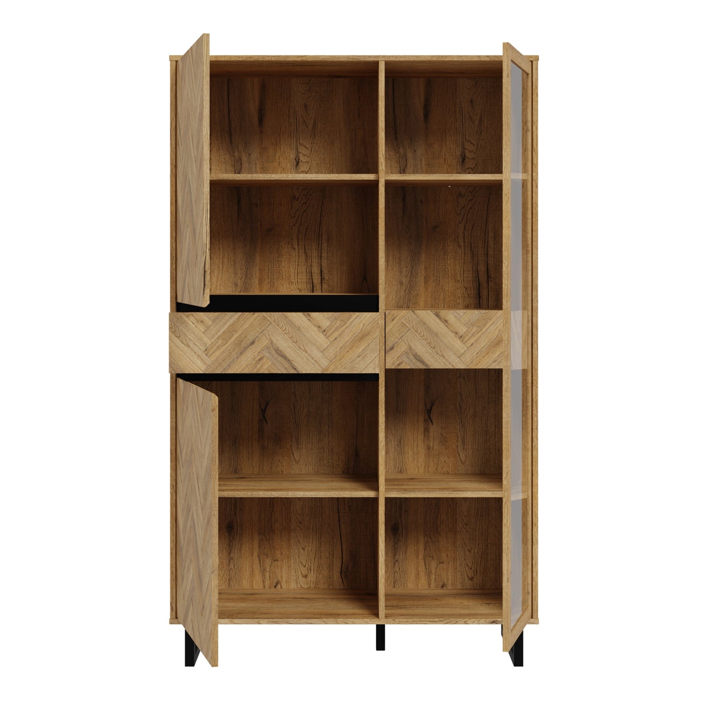 Cote | Furniture Nikomedes Display Cabinet, Herringbone - Oak & Black Nikomedes, Display Cabinets 801nmsv621r-m570