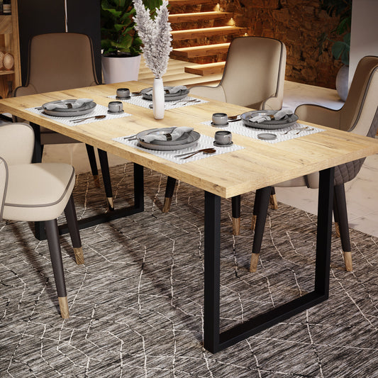 Cote | Furniture Nikomedes Dining Table, Herringbone - Oak & Black Nikomedes, Dining Tables 801tblt403-m650