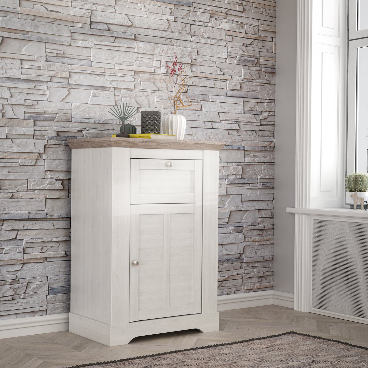 Cote | Furniture Illopa Chest of Drawers - 1 Drawer + 1 Door - Snowy Oak & Oak Illopa, Chest of Drawers 801tiqd211-j99