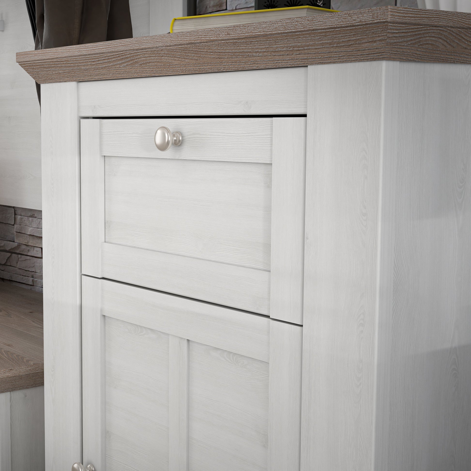 Cote | Furniture Illopa Chest of Drawers - 1 Drawer + 1 Door - Snowy Oak & Oak Illopa, Chest of Drawers 801tiqd211-j99