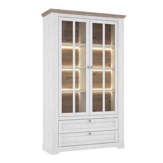 Cote | Furniture Iloppa Display Cabinet, 2 Glazed Doors + 2 Drawer - Snowy Oak & Oak Illopa, Display Cabinets 801tiqv722b-j99