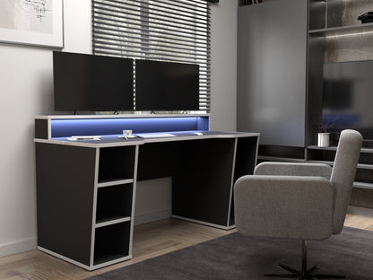 Cote | Furniture Tezaur Gaming Desk with LED - Black & White Tezaur, Gaming Furniture 801tzrb211b3-m240