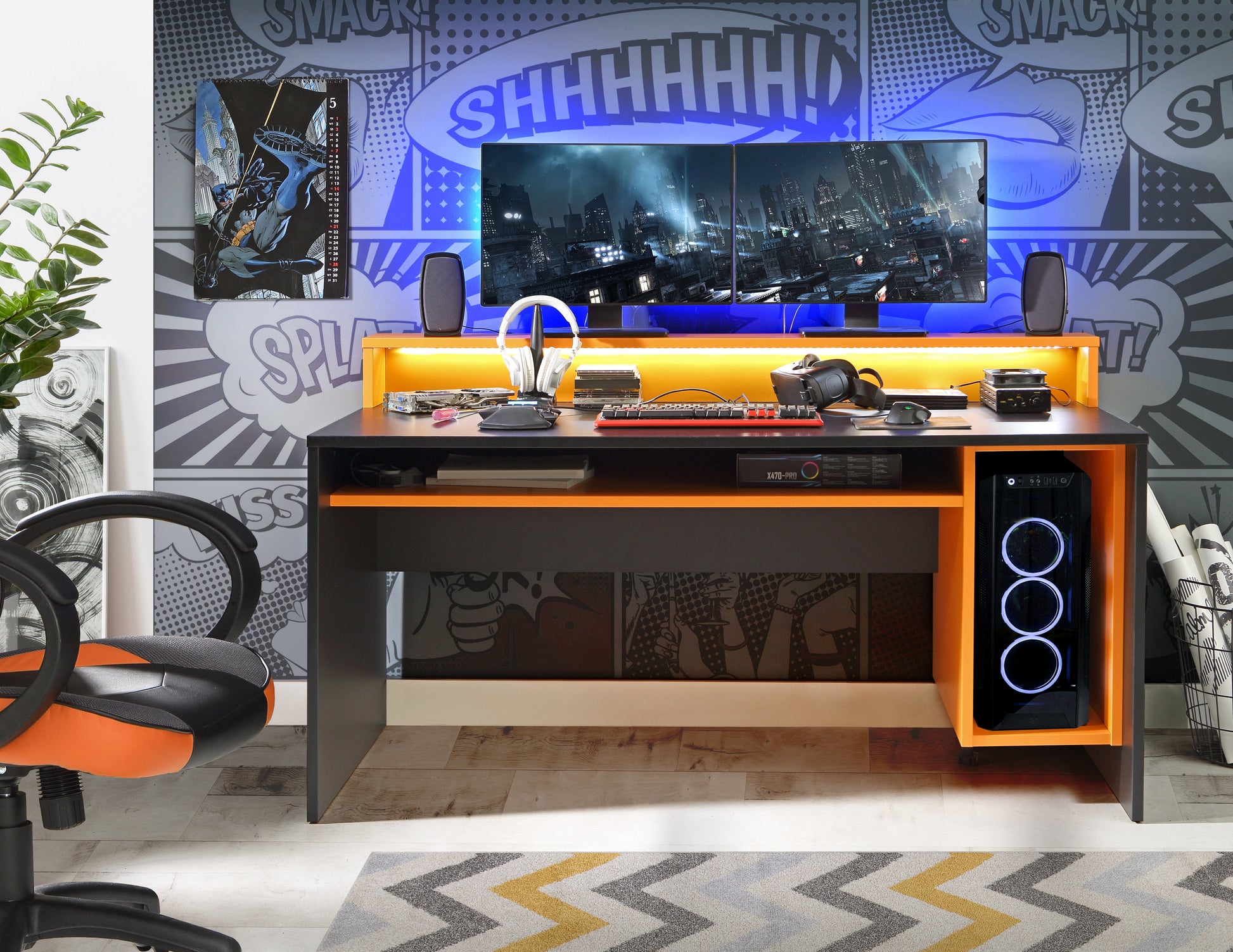 Cote | Furniture Tezaur Gaming Desk with LED - Black & Orange  Tezaur, Gaming Furniture 801tzrb212b3-c913