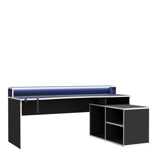 Cote | Furniture Tezaur Gaming Desk with LED - Black & White (L Shape) Tezaur, Gaming Furniture 801tzrb214b3-m240