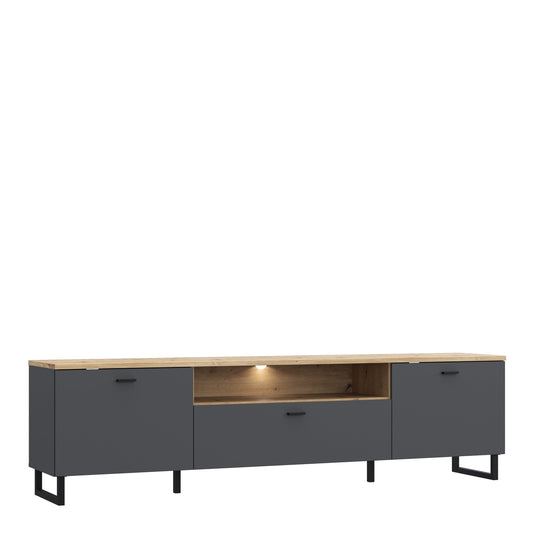 Klara TV Unit,  2 Drawers 1 Flip Door inc LED Lighting - Grey & Oak