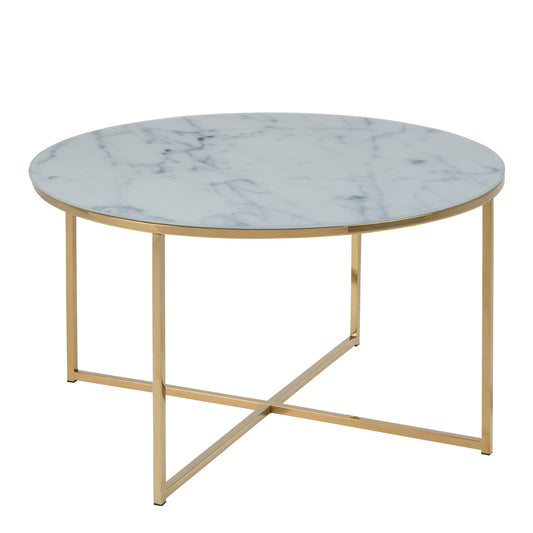 Cote | Furniture Alisma Coffee Table, Round with White Marble Effect Glass Top - Gold Alisma, Coffee Tables 90A0000057547