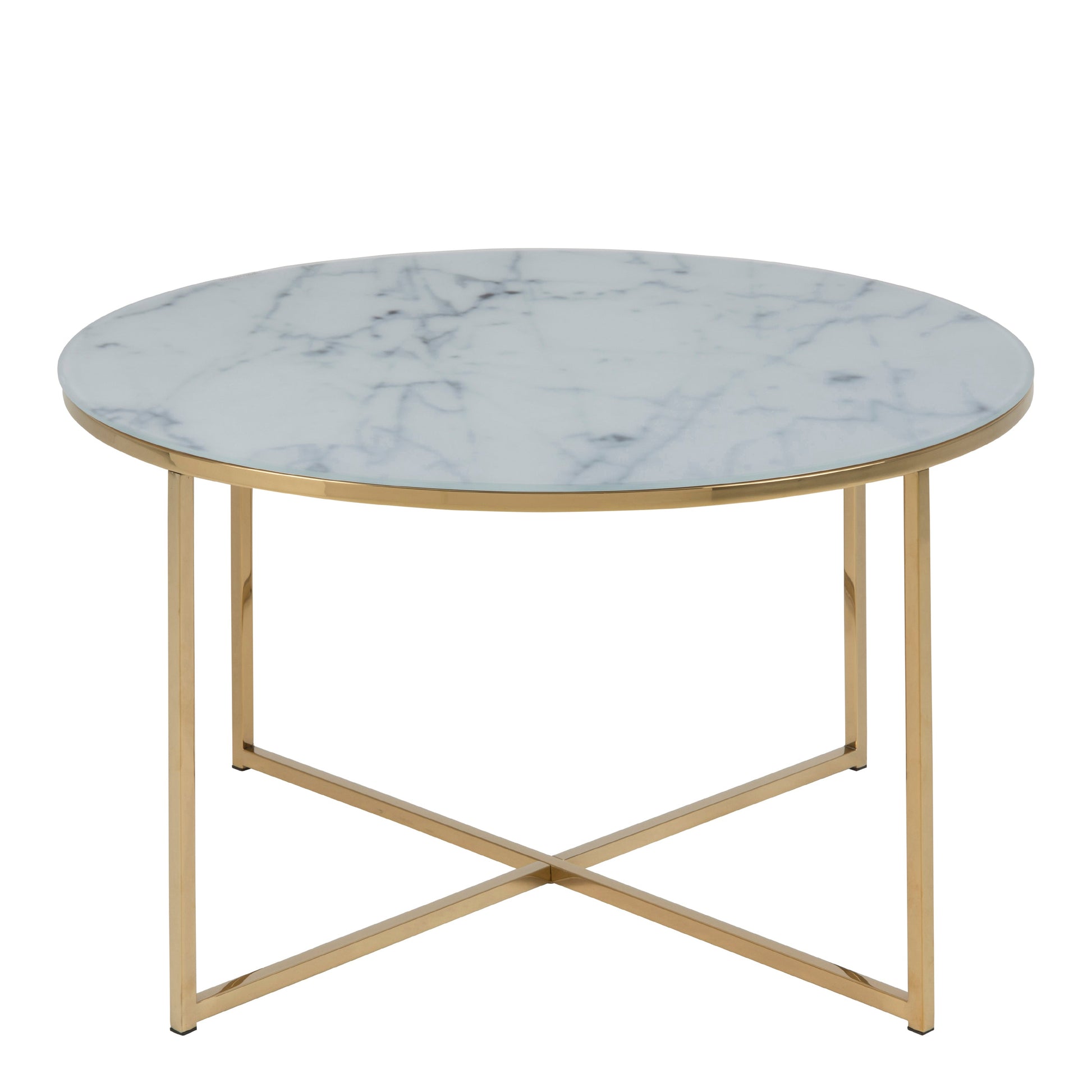 Cote | Furniture Alisma Coffee Table, Round with White Marble Effect Glass Top - Gold Alisma, Coffee Tables 90A0000057547