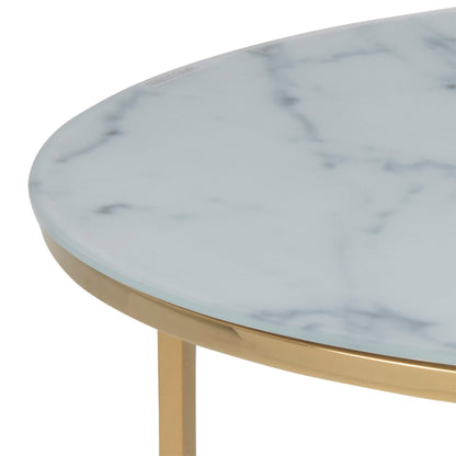 Cote | Furniture Alisma Coffee Table, Round with White Marble Effect Glass Top - Gold Alisma, Coffee Tables 90A0000057547