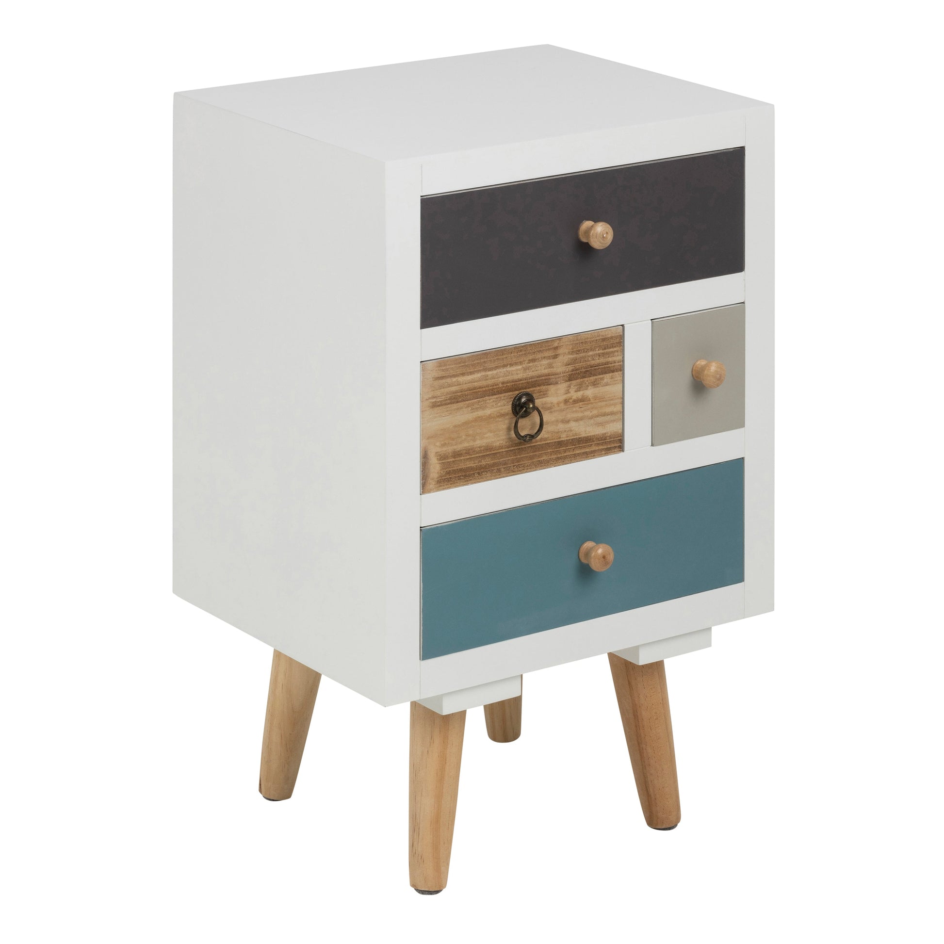 Cote | Furniture Thais Bedside Table, 4 Drawers - White Shabby Chic / Multi Coloured Thais, Bedside Tables 90A0000063369