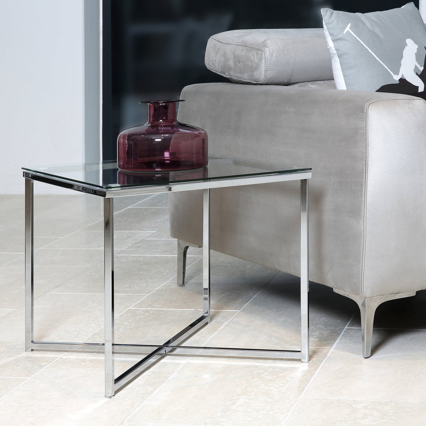 Cote | Furniture Cross Side Table, Square Glass Top - Chrome Cross, Side Tables 90A0000066494