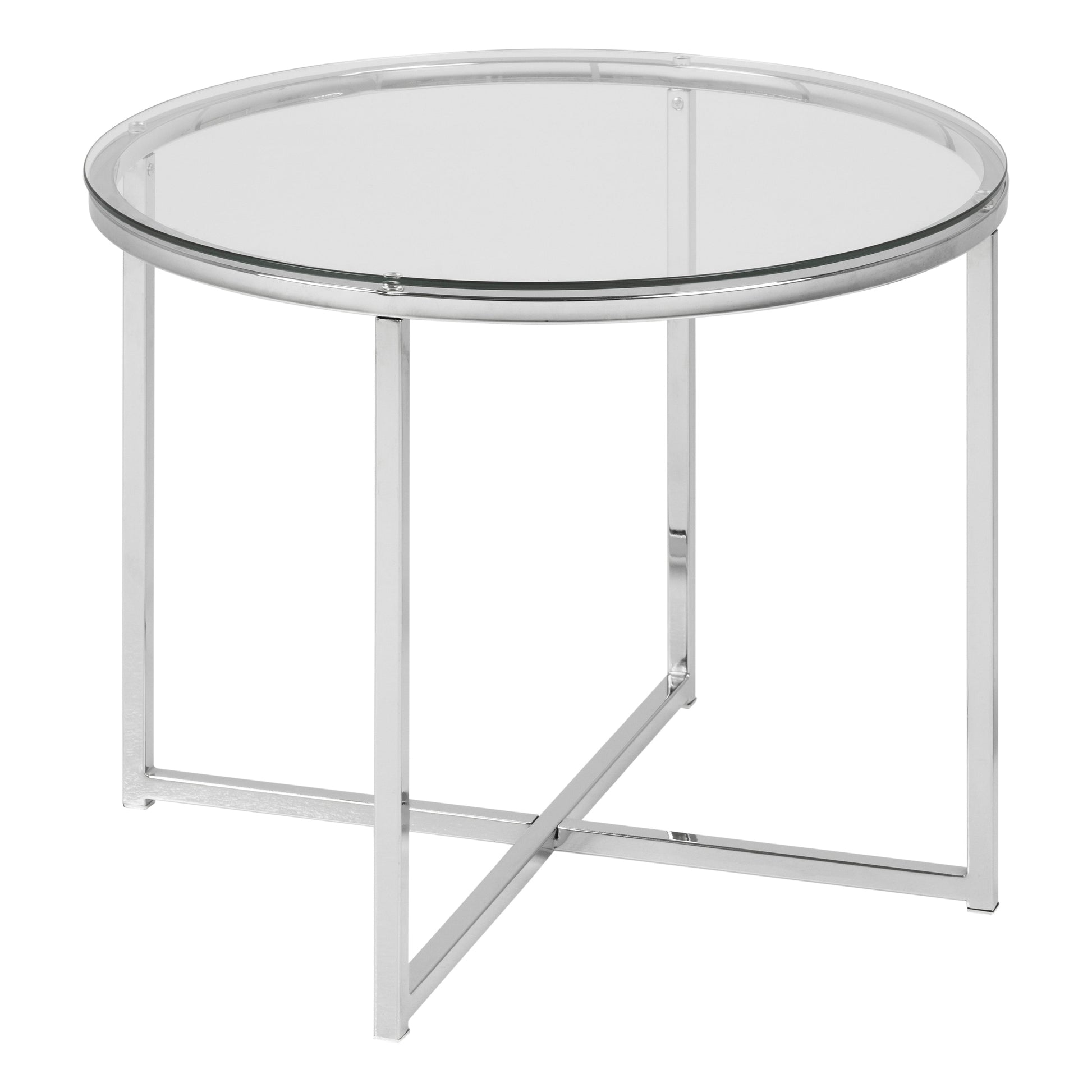 Cote | Furniture Cross Side Table, Round with Glass Top - Chrome Cross, Side Tables 90A0000066496