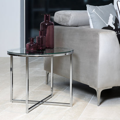 Cote | Furniture Cross Side Table, Round with Glass Top - Chrome Cross, Side Tables 90A0000066496