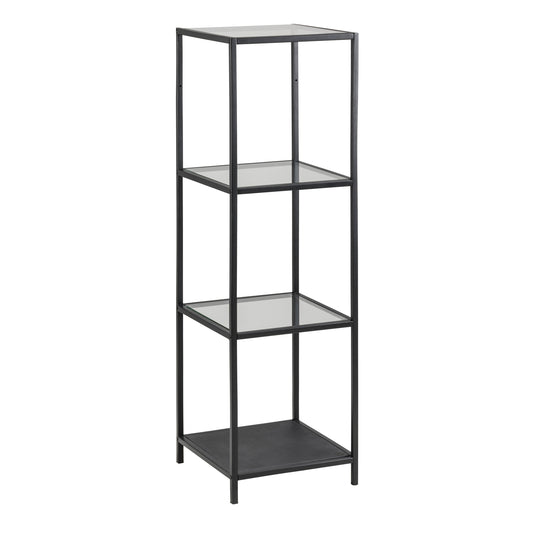 Cote | Furniture Seaford Bookcase, Narrow Metal Frame with 3 Glass Shelves - Black Seaford, Bookcases 90A0000072125