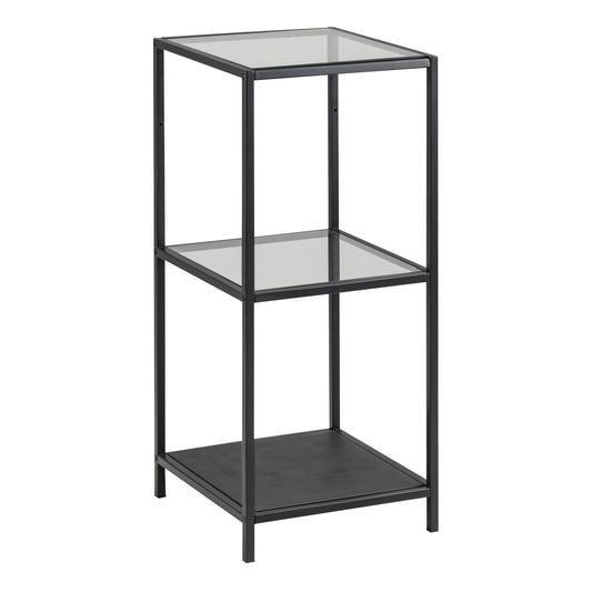 Cote | Furniture Seaford Bookcase, Narrow Metal Frame with 2 Glass Shelves - Black Seaford, Bookcases 90A0000072126