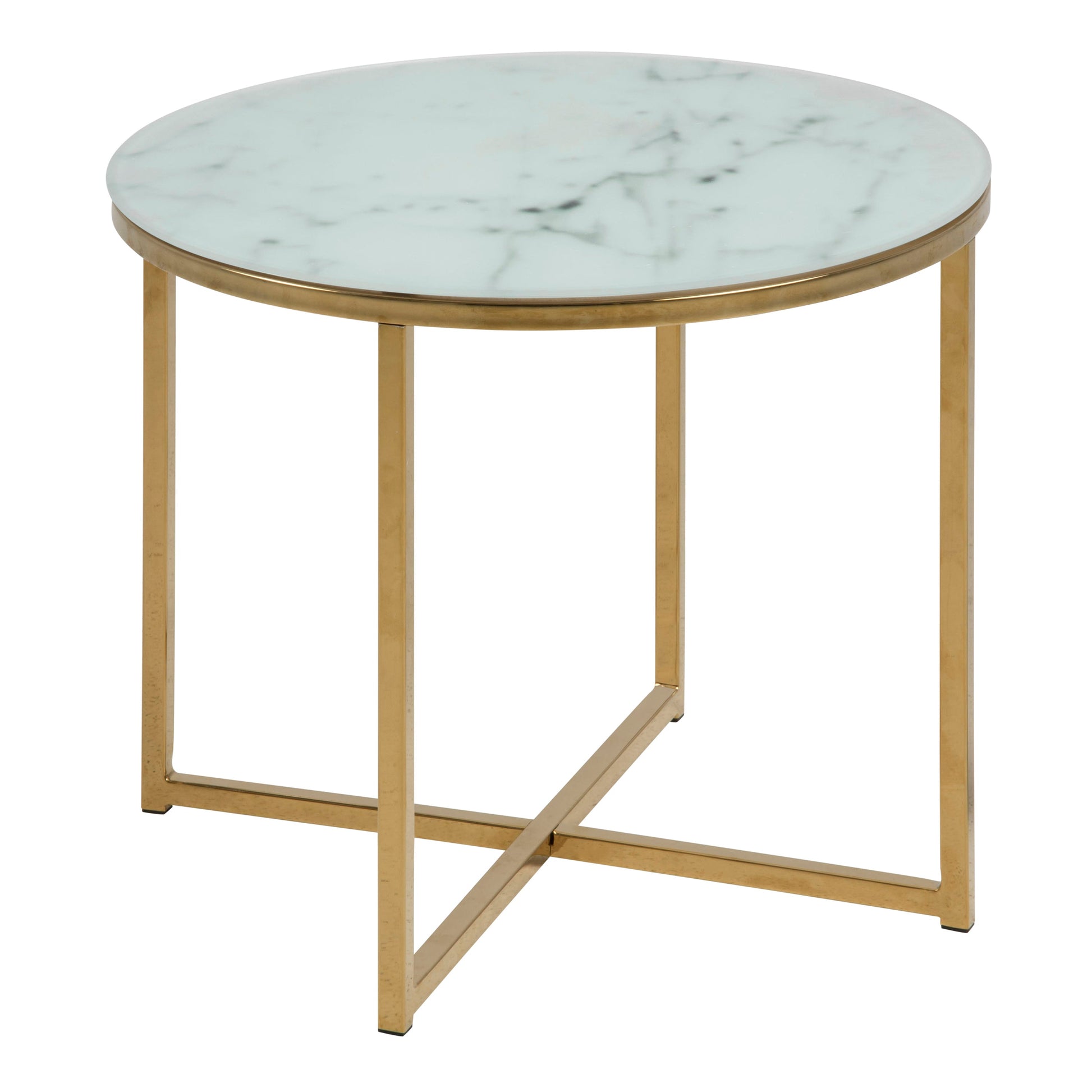 Cote | Furniture Alisma Side Table, Round with White Marble Effect Glass Top - Gold Alisma, Side Tables 90A0000074144