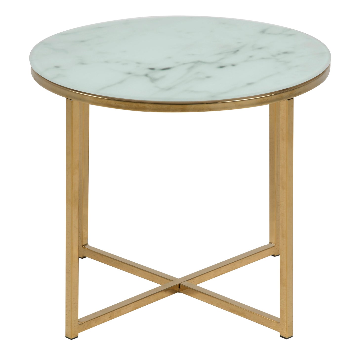 Cote | Furniture Alisma Side Table, Round with White Marble Effect Glass Top - Gold Alisma, Side Tables 90A0000074144