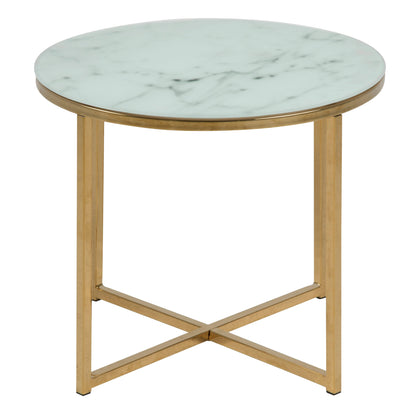 Cote | Furniture Alisma Side Table, Round with White Marble Effect Glass Top - Gold Alisma, Side Tables 90A0000074144