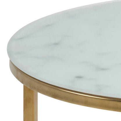 Cote | Furniture Alisma Side Table, Round with White Marble Effect Glass Top - Gold Alisma, Side Tables 90A0000074144