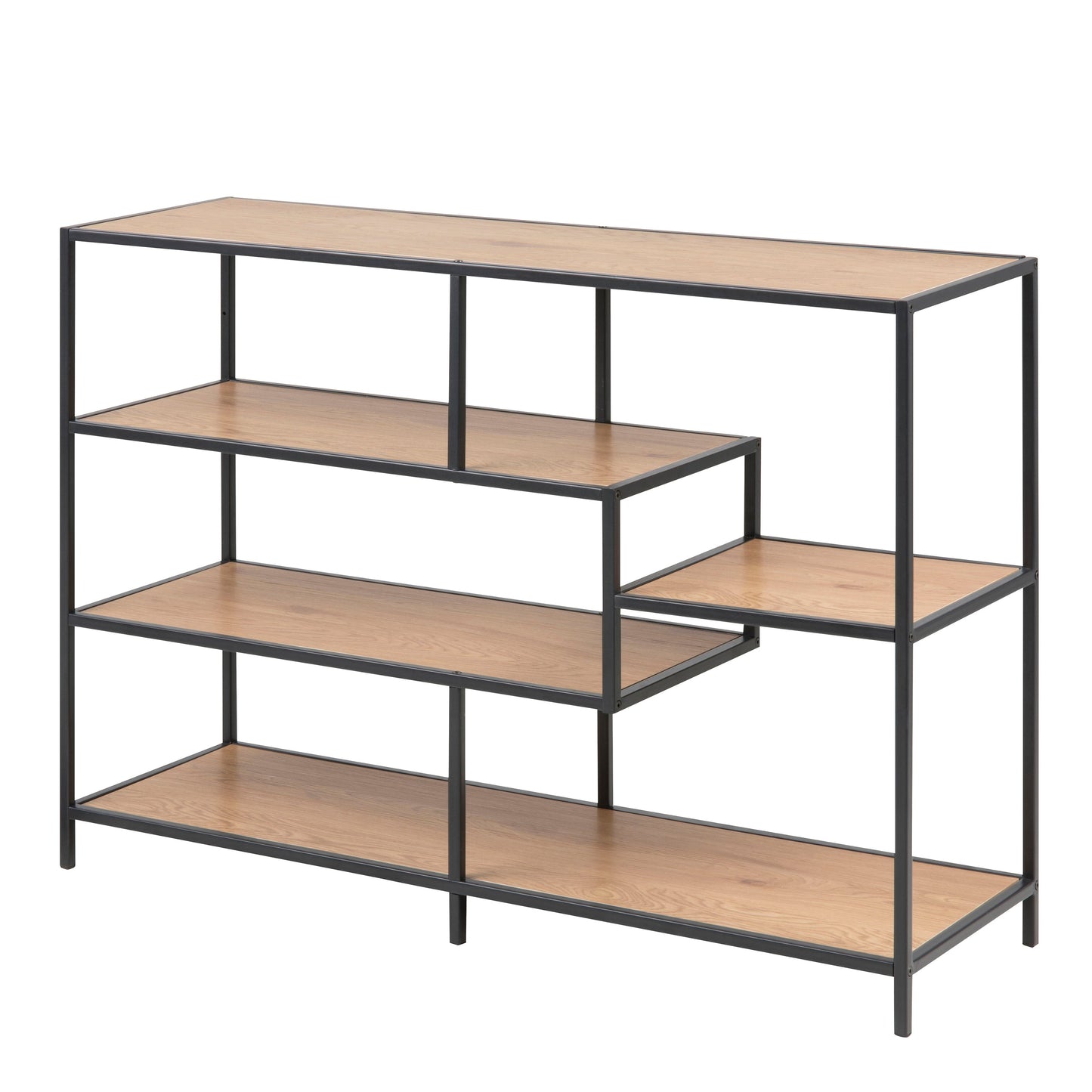 Cote | Furniture Seaford Bookcase, Wide Metal Frame with 4 Oak Shelves - Black  Seaford, Bookcases 90A0000074544