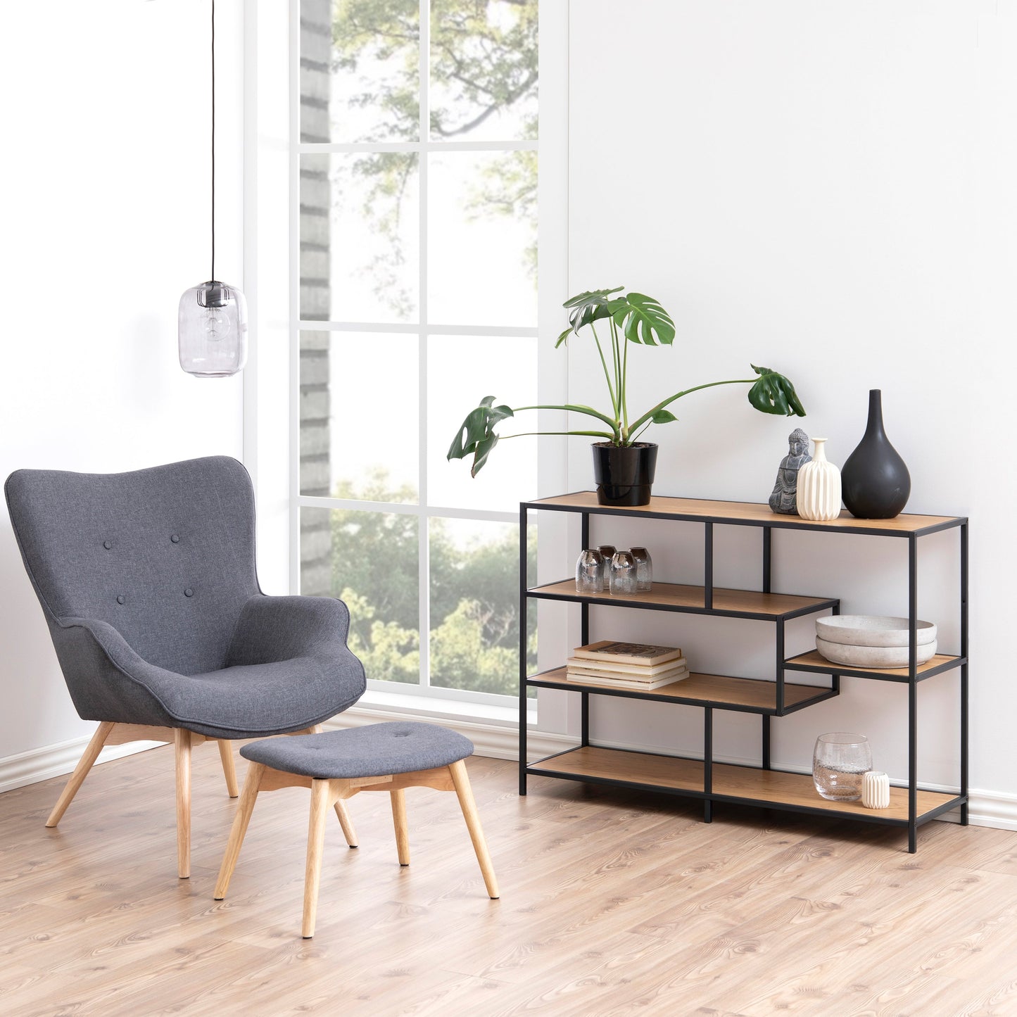 Cote | Furniture Seaford Bookcase, Wide Metal Frame with 4 Oak Shelves - Black  Seaford, Bookcases 90A0000074544