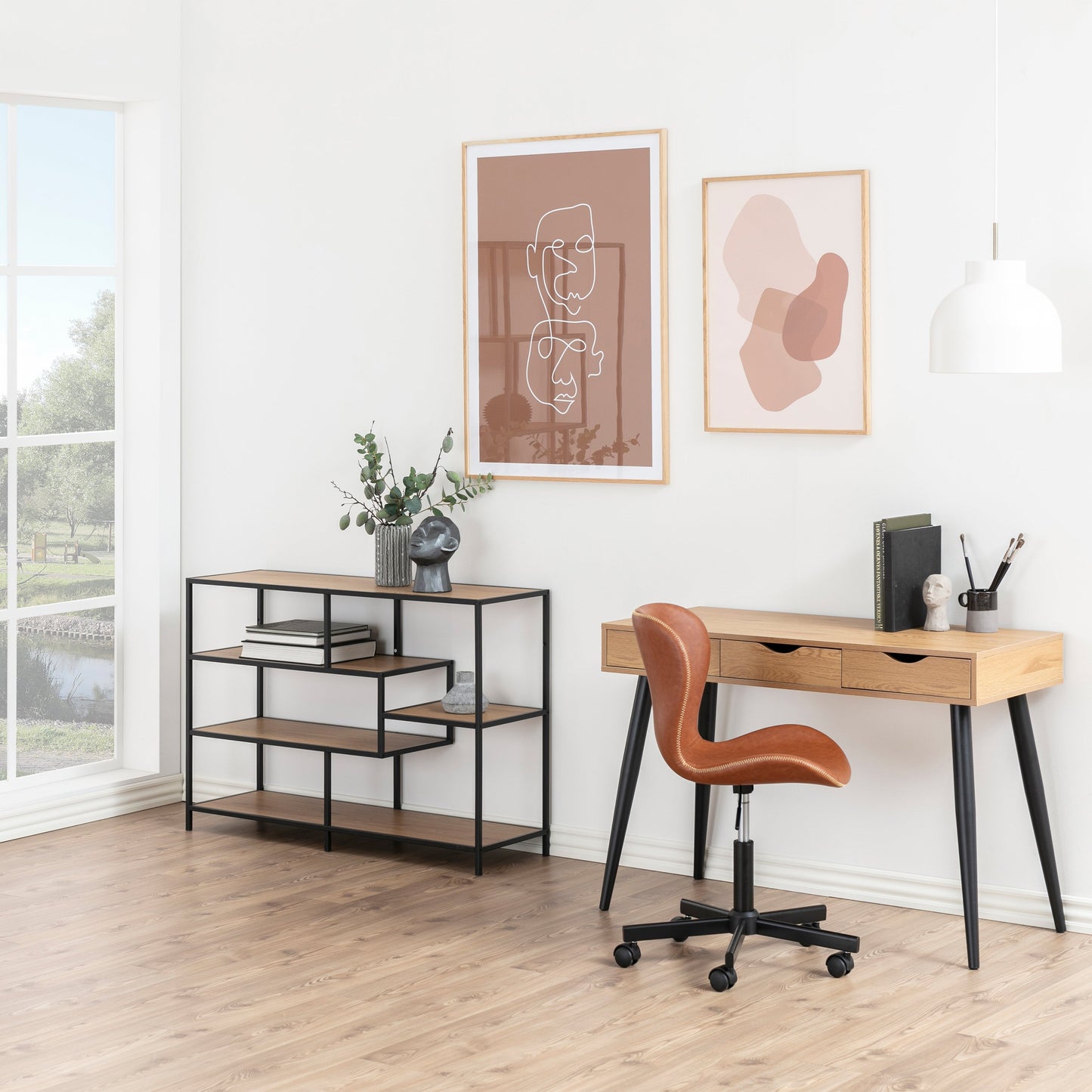 Cote | Furniture Seaford Bookcase, Wide Metal Frame with 4 Oak Shelves - Black  Seaford, Bookcases 90A0000074544