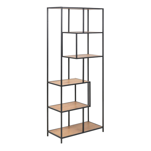 Cote | Furniture Seaford Bookcase, Tall Metal Frame with 5 Oak Shelves - Black Seaford, Bookcases 90A0000074548