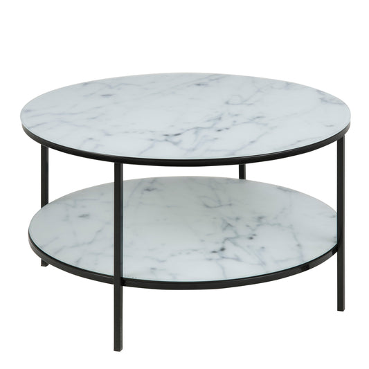 Cote | Furniture Alisma Coffee Table, Round with Marble Effect Glass Top - Black Alisma, Coffee Tables 90A0000074993