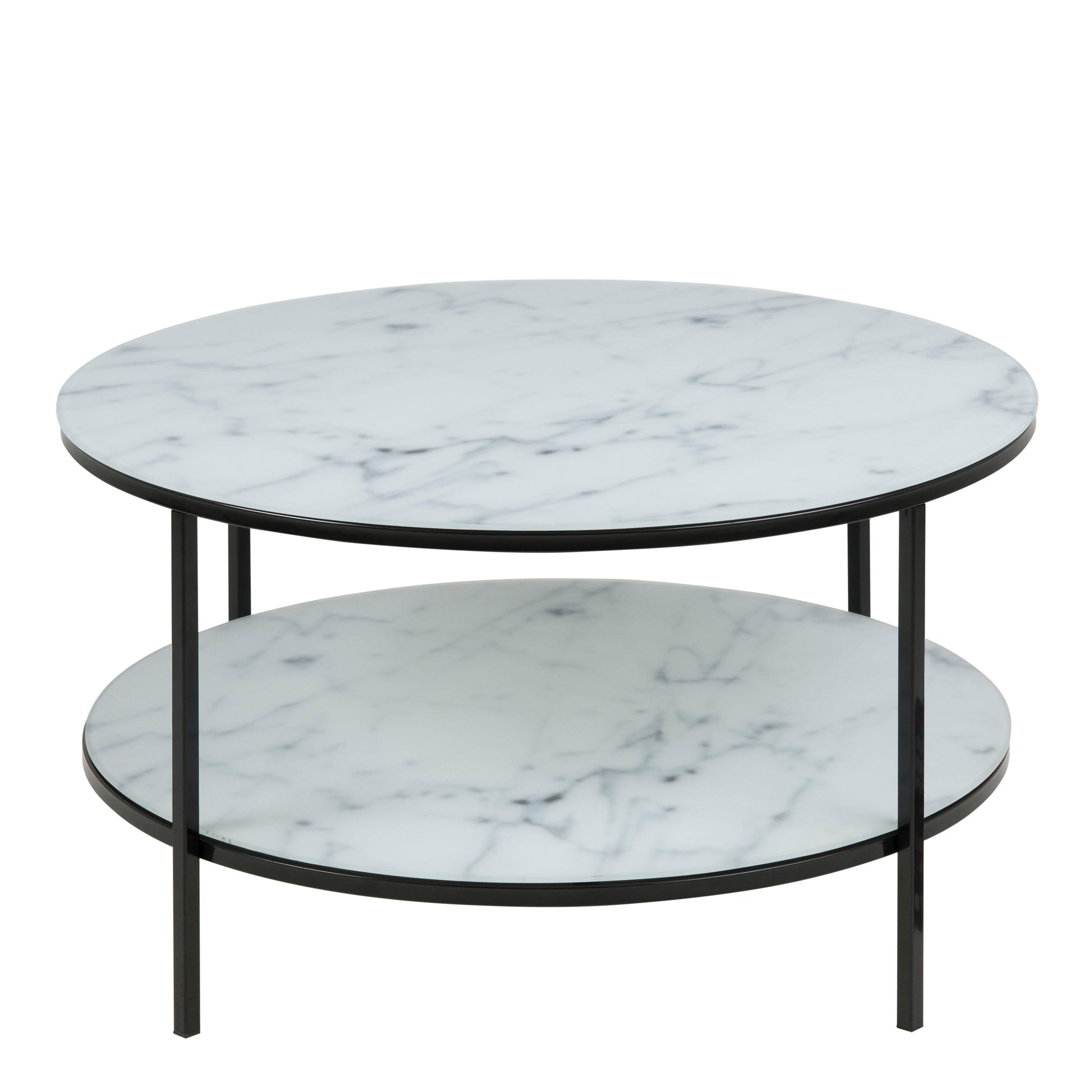 Cote | Furniture Alisma Coffee Table, Round with Marble Effect Glass Top - Black Alisma, Coffee Tables 90A0000074993