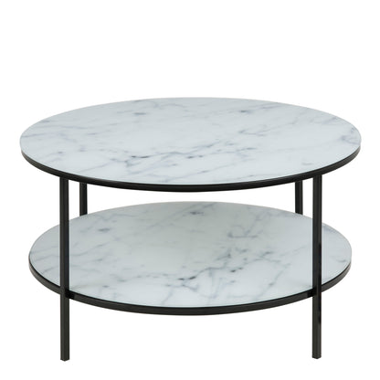 Cote | Furniture Alisma Coffee Table, Round with Marble Effect Glass Top - Black Alisma, Coffee Tables 90A0000074993