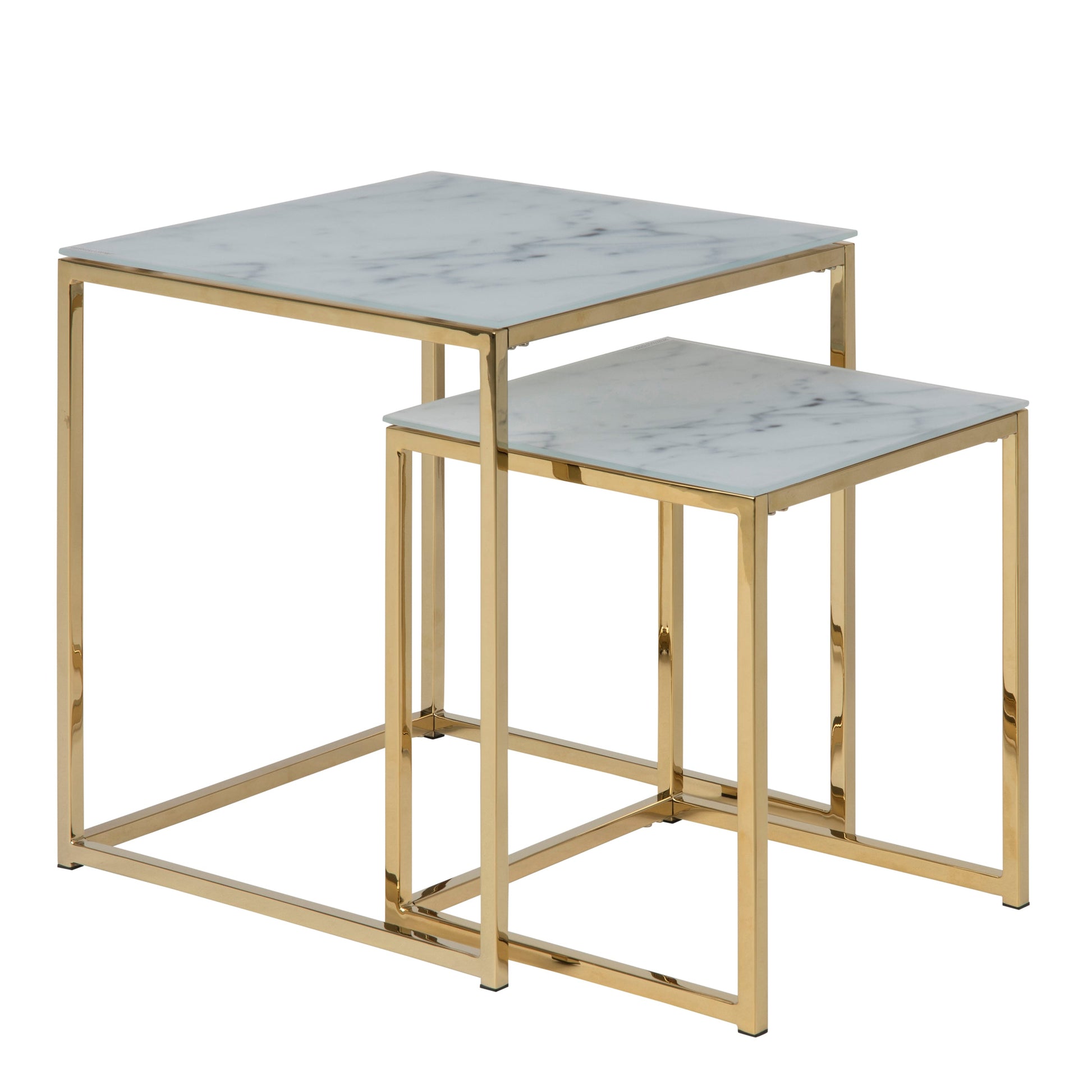 Cote | Furniture Alisma Nest of Tables with White Marble Effect Glass Top - Gold Alisma, Coffee Tables 90A0000075635