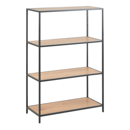 Cote | Furniture Seaford Bookcase, Low Metal Frame with 3 Oak Shelves - Black Seaford, Bookcases 90A0000075966