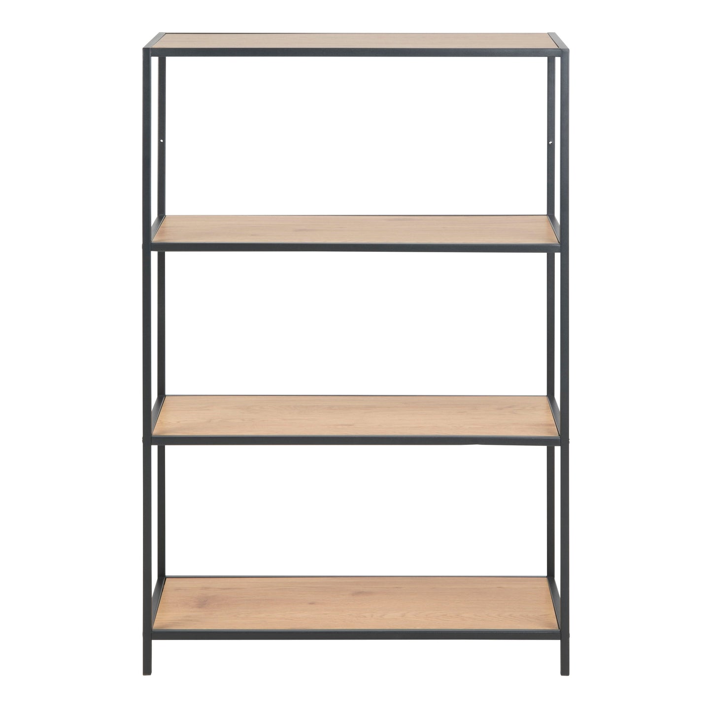 Cote | Furniture Seaford Bookcase, Low Metal Frame with 3 Oak Shelves - Black Seaford, Bookcases 90A0000075966