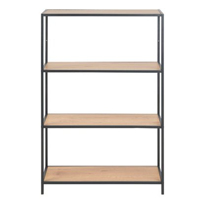 Cote | Furniture Seaford Bookcase, Low Metal Frame with 3 Oak Shelves - Black Seaford, Bookcases 90A0000075966