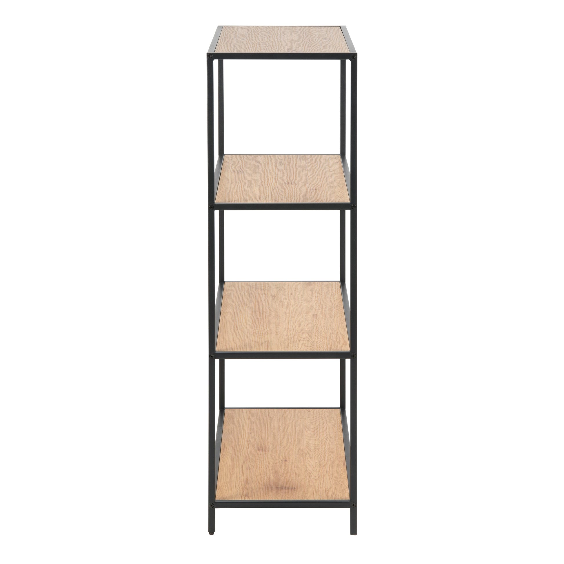 Cote | Furniture Seaford Bookcase, Low Metal Frame with 3 Oak Shelves - Black Seaford, Bookcases 90A0000075966