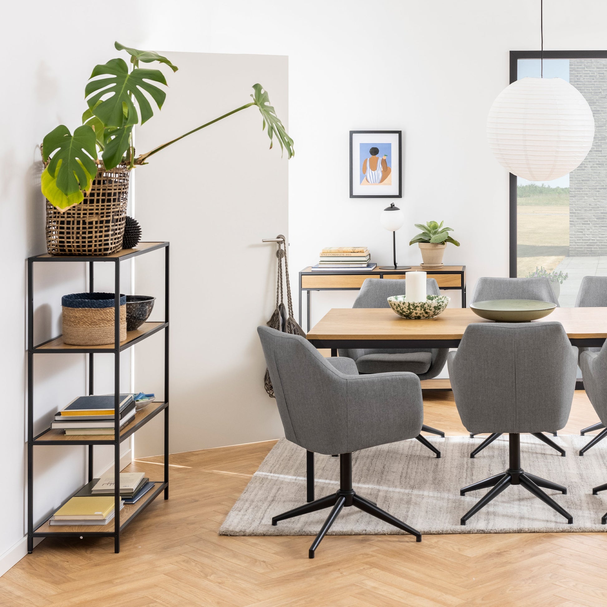 Cote | Furniture Seaford Bookcase, Low Metal Frame with 3 Oak Shelves - Black Seaford, Bookcases 90A0000075966