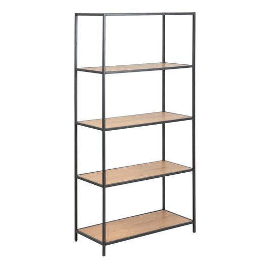 Cote | Furniture Seaford Bookcase, Tall Metal Frame with 4 Oak Shelves - Black Seaford, Bookcases 90A0000075968