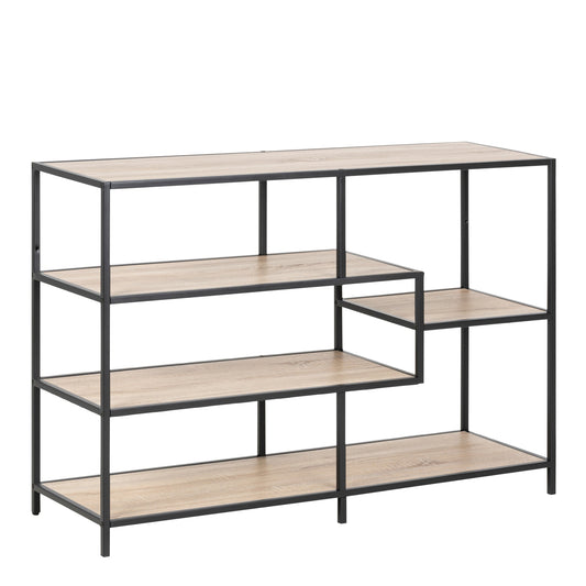 Cote | Furniture Seaford Bookcase, Wide Metal Frame with 4 Sonoma Oak Shelves - Black Seaford, Bookcases 90A0000077182