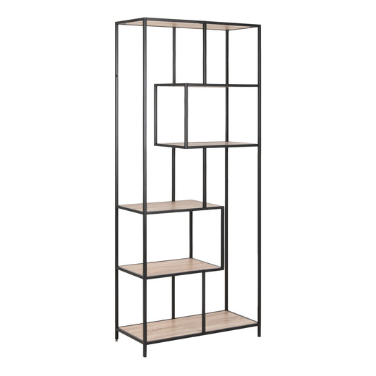 Cote | Furniture Seaford Bookcase, Tall Metal Frame with 5 Sonoma Oak Shelves - Black Seaford, Bookcases 90A0000077184