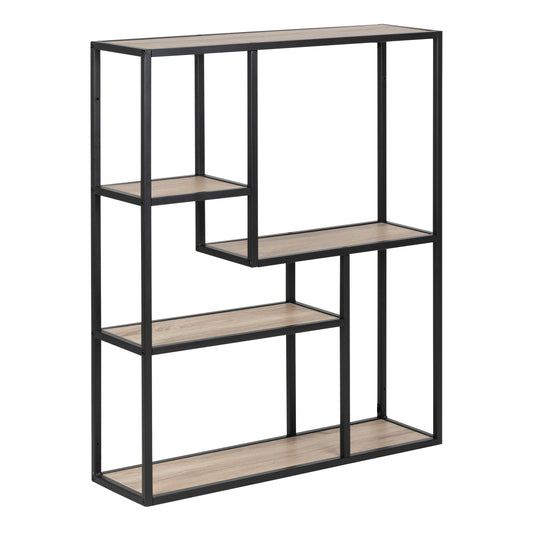 Cote | Furniture Seaford Wall Shelf, Metal Frame with 3 Additional Sonoma Oak Shelves - Black Seaford, Shelving 90A0000077638