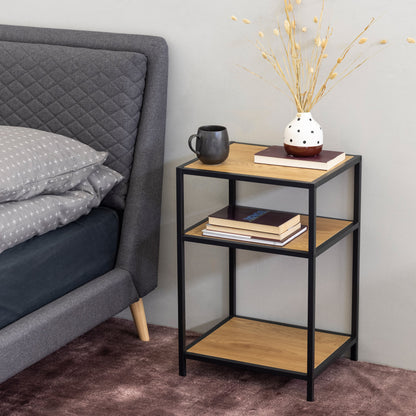 Cote | Furniture Seaford Bedside Table, Metal Frame with 2 Oak Shelves - Black  Seaford, Bedside Tables 90A0000079387